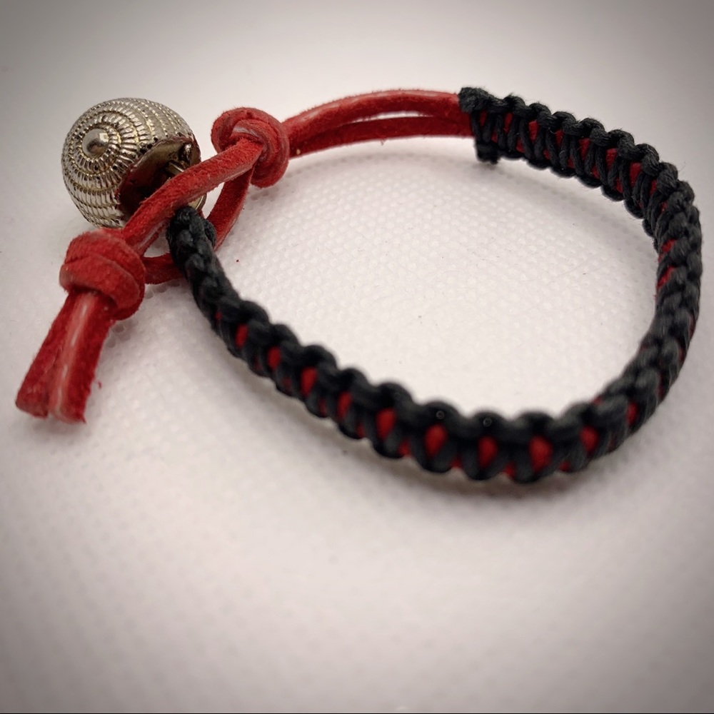 Red Black Macrame Bracelet Round Button Handmade